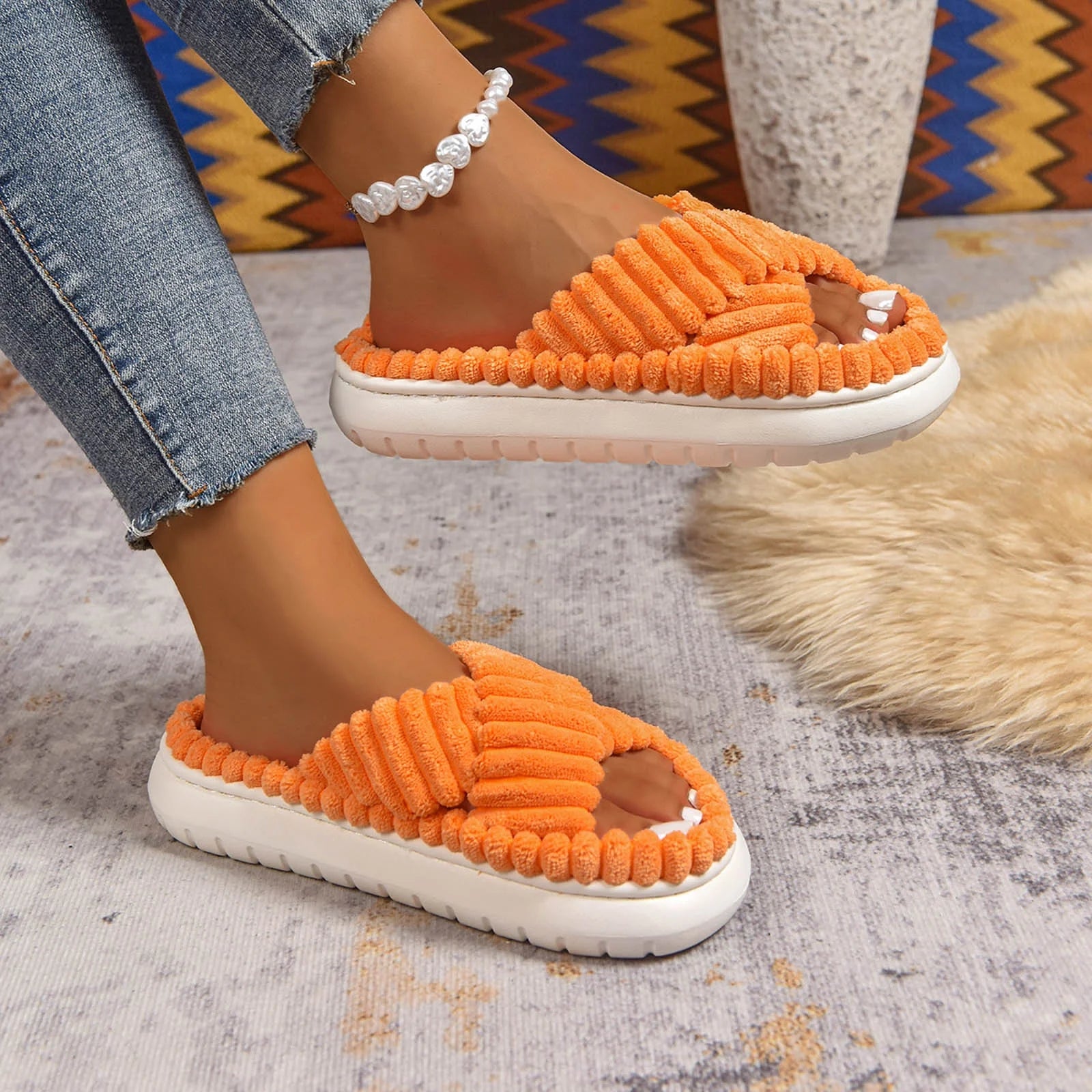 Cushioned Arch-Support Open-Toe Platform Slippers