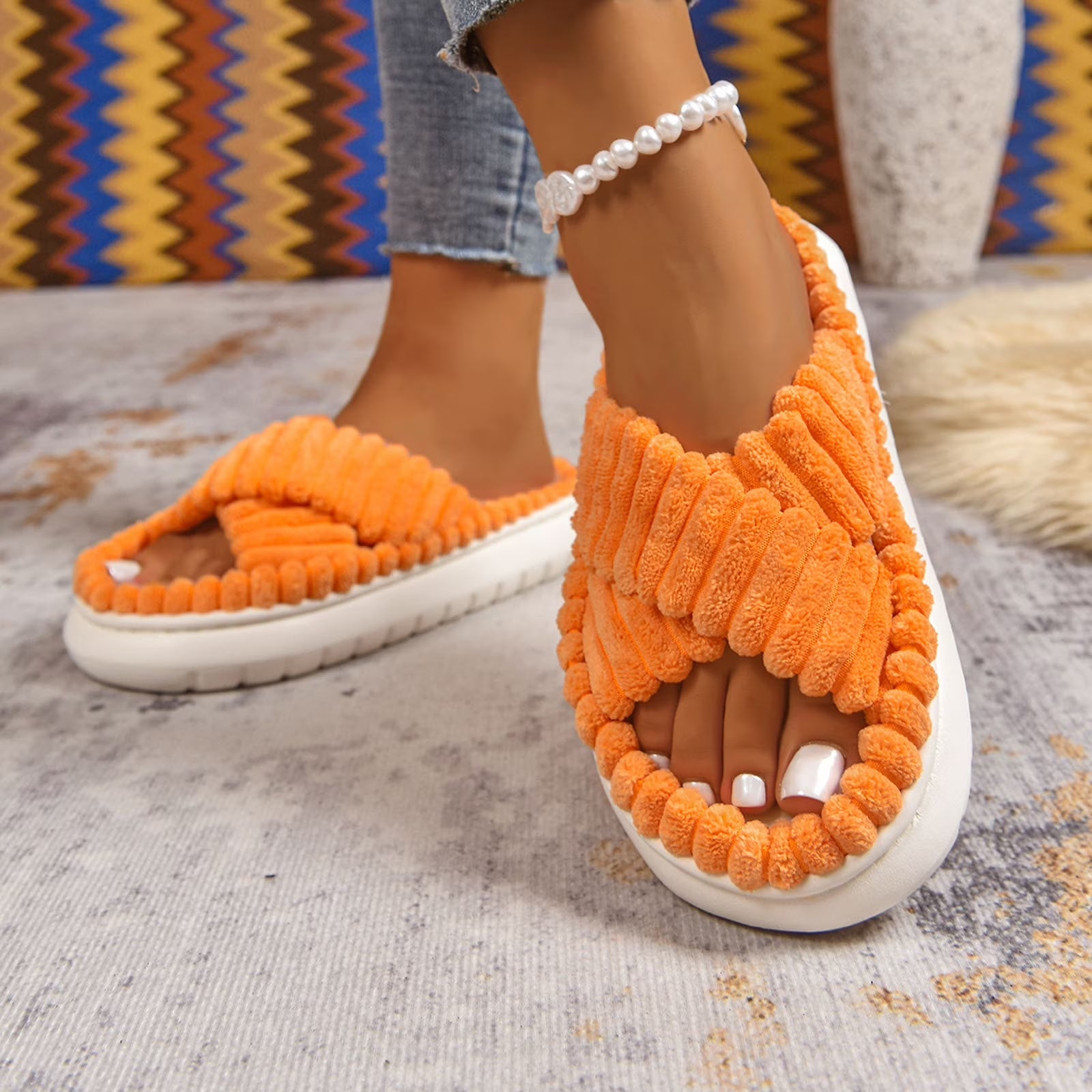 Cushioned Arch-Support Open-Toe Platform Slippers