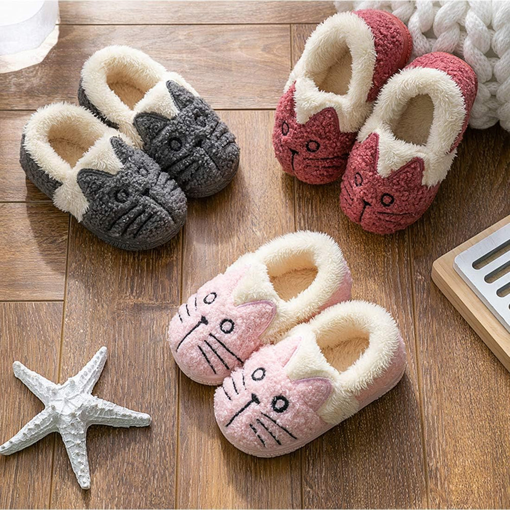 Children's Plush Cartoon Cat House Slippers