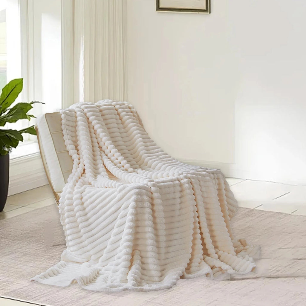 Fleece Throw Blanket, Extra Soft Lightweight Blanket with Strip, Plush Fuzzy Cozy Blankets and Throws for Couch, Bed, Sofa Cozy, Warm and Breathable