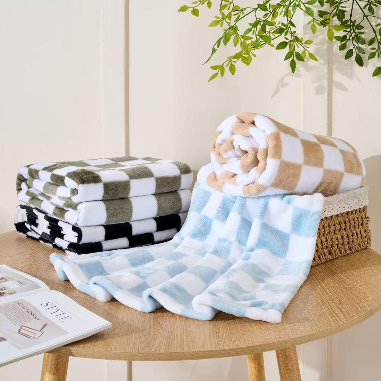 4-Pack Soft Checkered Baby Blankets