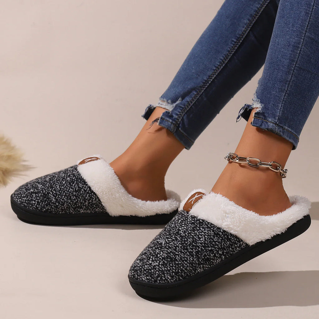 Plush Faux Fur Buckle Mule Slippers