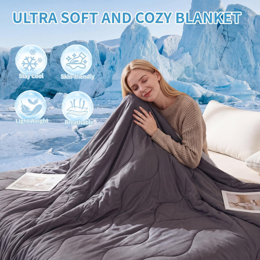 Gray Cooling Comforter Queen 90X102 Oversized, Cool Comforters for Hot Sleepers, Cold Blanket, Lightweight Summer Comforter, Cooling Quilt