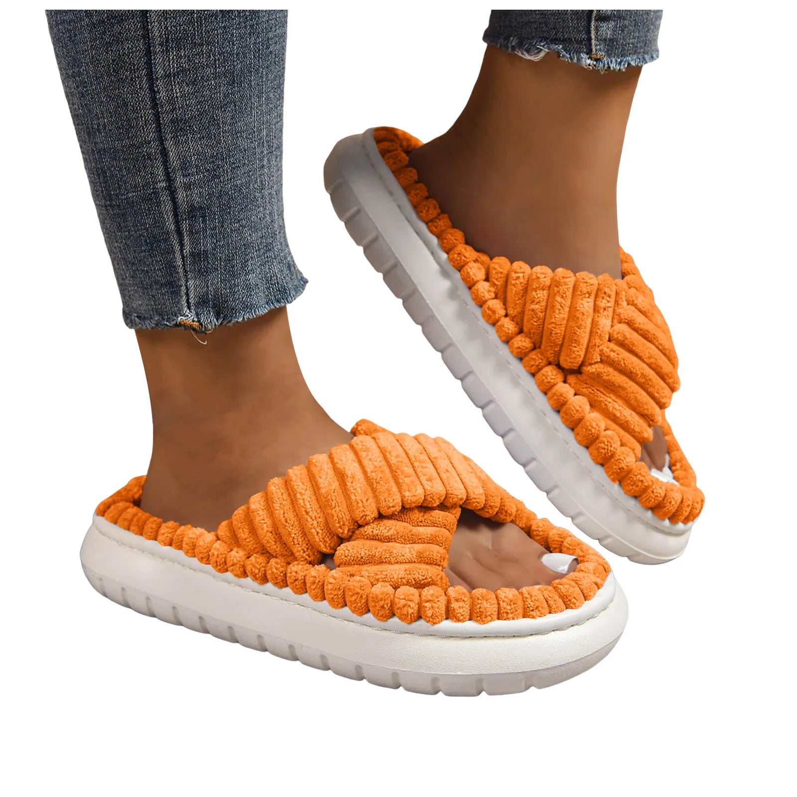 Cushioned Arch-Support Open-Toe Platform Slippers