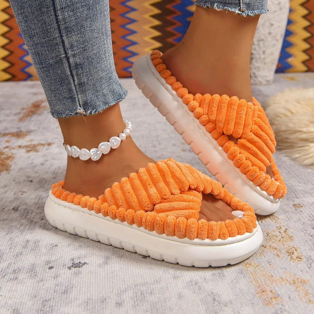Cushioned Arch-Support Open-Toe Platform Slippers