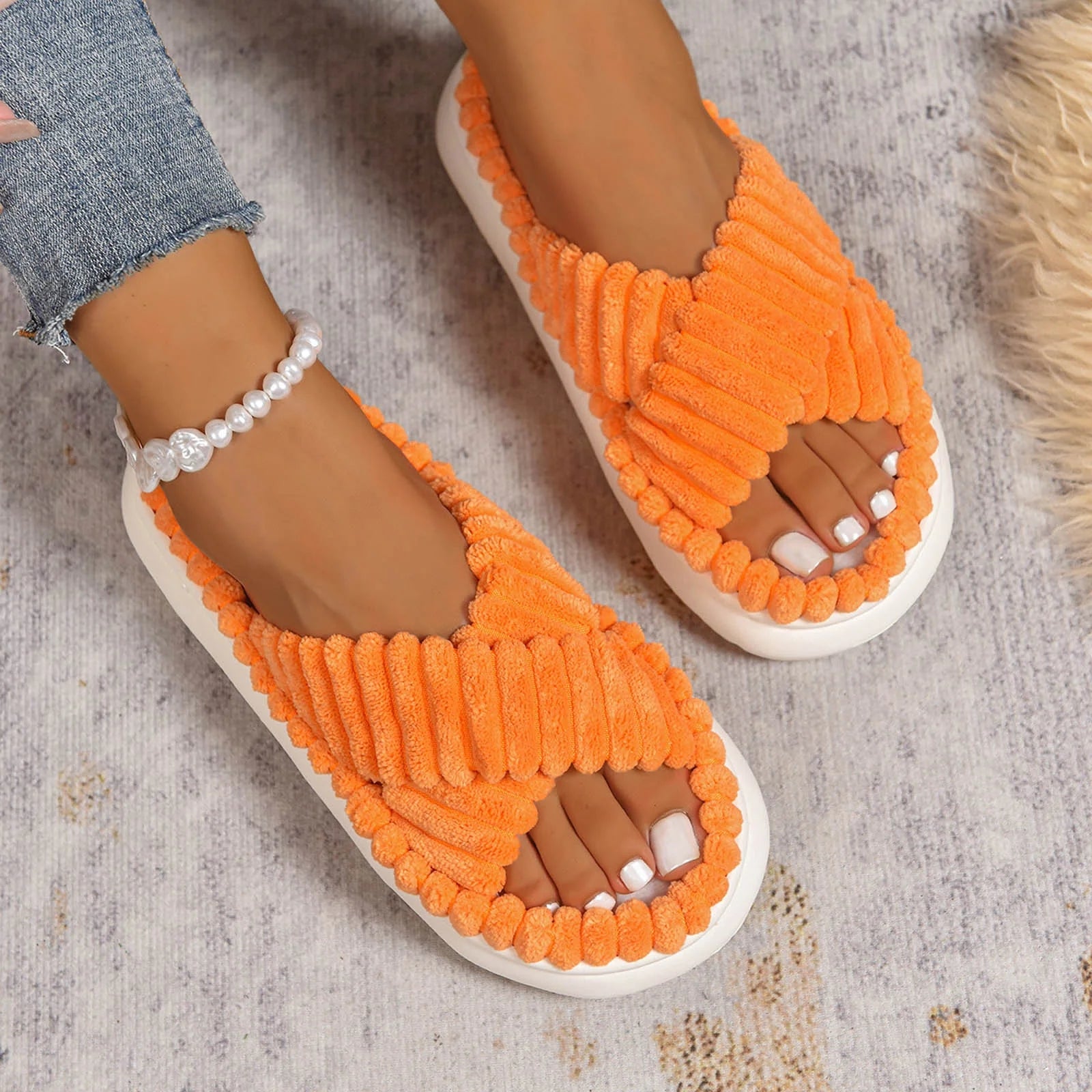 Cushioned Arch-Support Open-Toe Platform Slippers