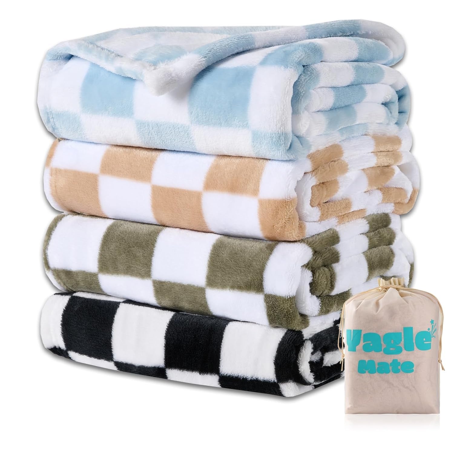 4-Pack Soft Checkered Baby Blankets