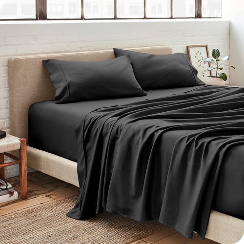 Microfiber Sheet Set with Microplush Fleece Blanket Bundle (Queen, Black)